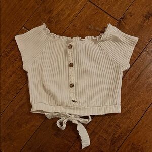 Rare Editions Cream Buttoned Crop Top with Back Bow Detail